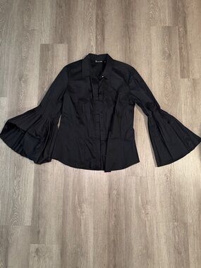Black Bell-Sleeve Button-Down Shirt